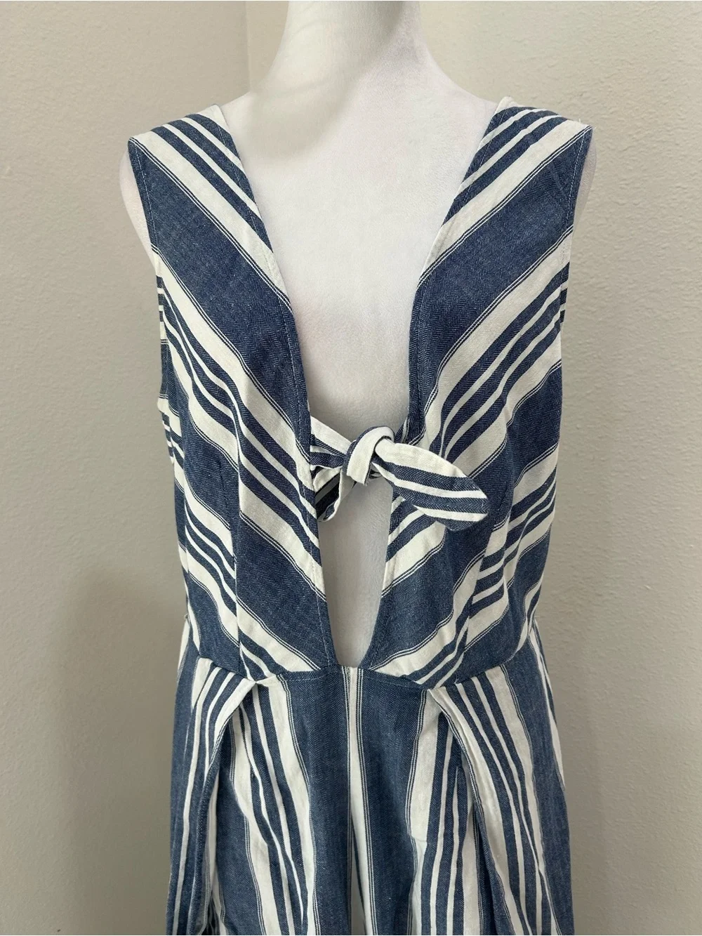 Altar’d State Striped Blue & White Wide-Leg Jumpsuit with Tie Front - Picture 3 of 8